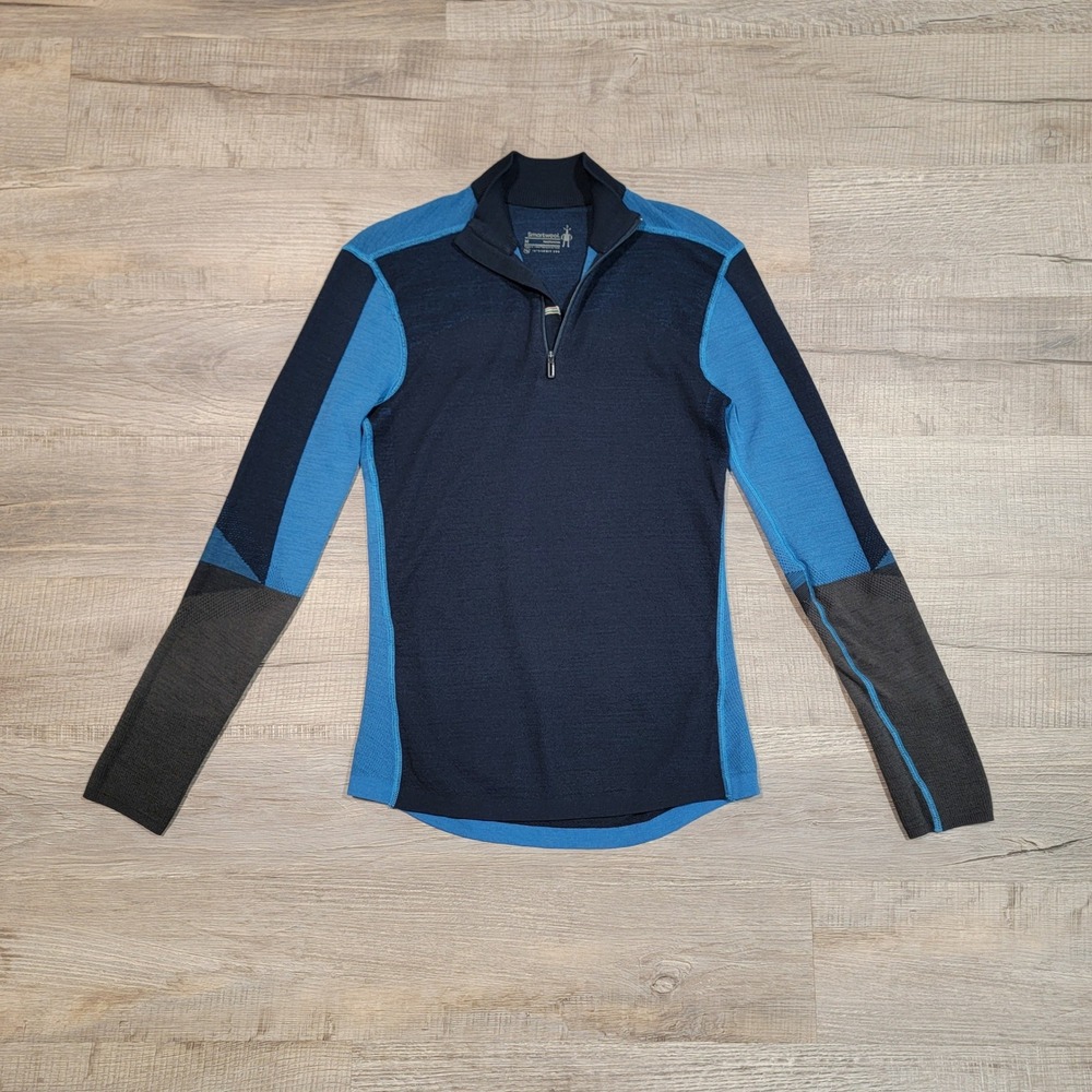 Smartwool Intraknit 200 Mens Size Medium Blue Navy 1/4 Zip Base Layer SW016454